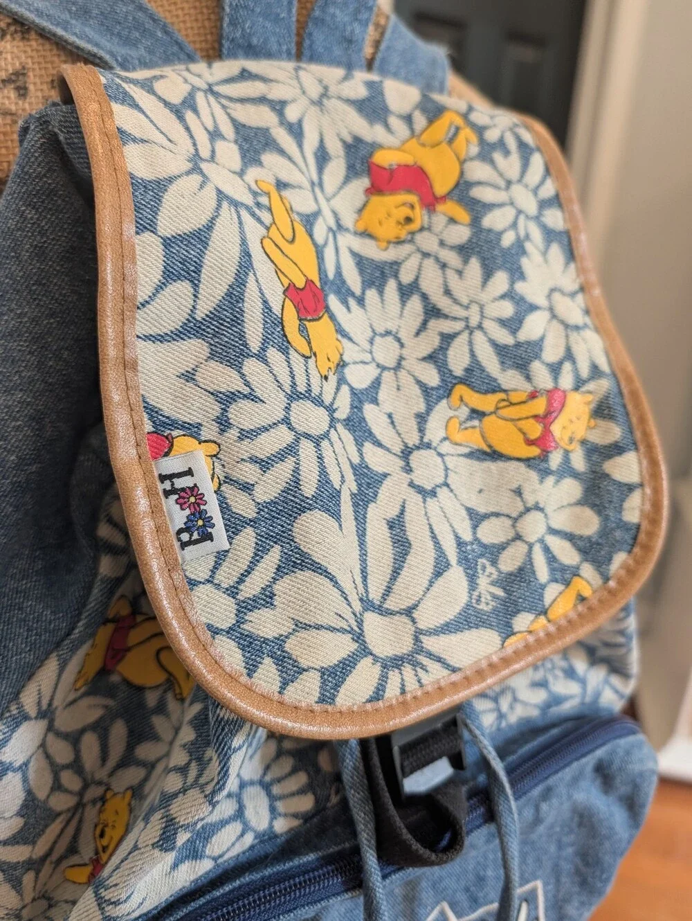 Vintage 1990s Disney Winnie the Pooh Bear Denim Backpack